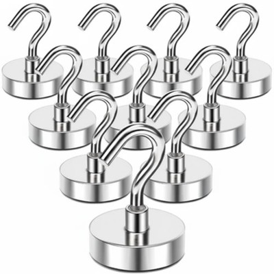 Strong Magnetic Hook Hanger - Pack of 10 - N52 Neodymium Clamping Steel Magnet