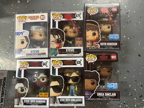 Funko Pop Stranger Things Lot of 6 Steve Dustin Erica EXCLUSIVES + Protectors