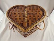 Vintage Heart shaped wicker Sewing basket Solid Good Condition Large 18x15x10