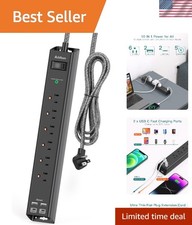 Flat Plug Surge Protector Power Strip - 6 AC Outlets, 4 USB Ports, 2 USB-C - 15A