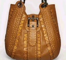ISABELLA FIORE FULL CIRCLE BRITTA LEATHER WHIPSTICHED APPLIQUE VINTAGE HOBO 695