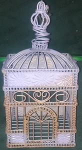 Small vintage 1930s/1940s ornate  violet & Gold Metal Single Bird Cage