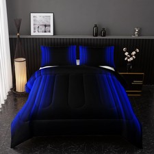 Blue and Black Bedding Set Full Size Abstract Ombre Comforter Set for Teen Bo...