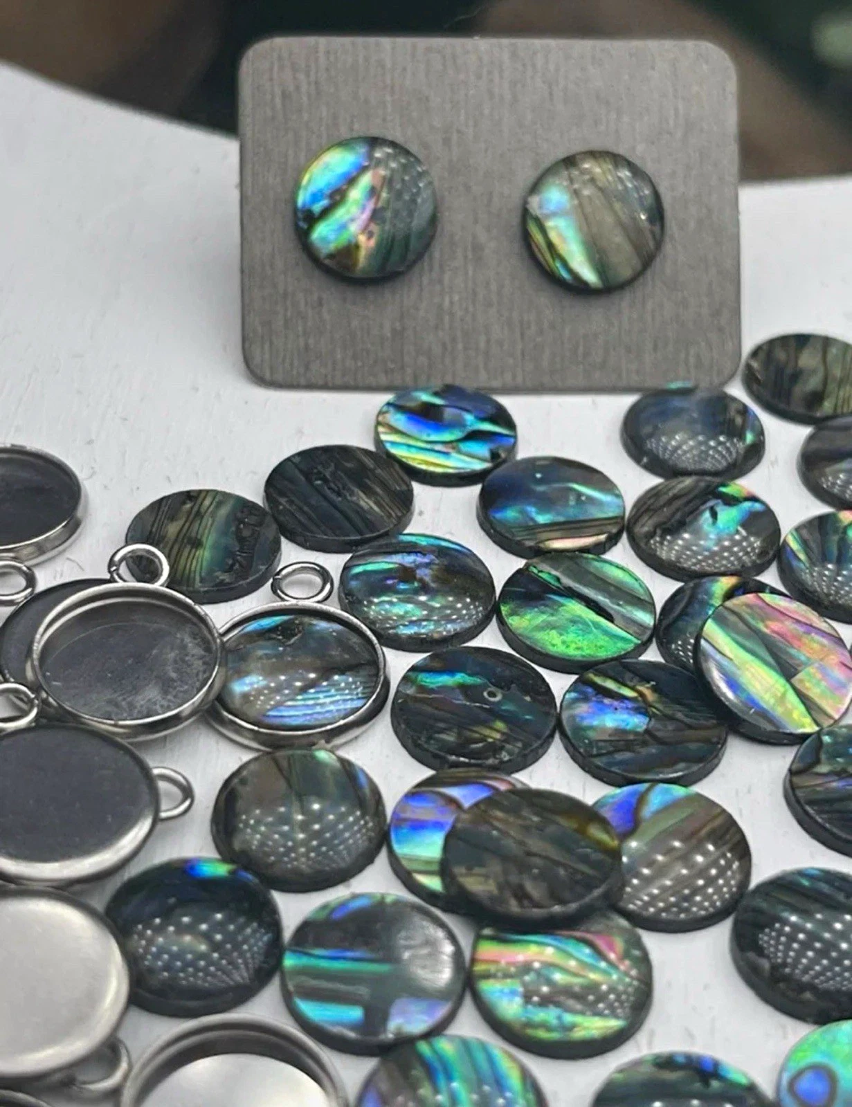Real Paua Abalone Shell Cabochons, Bezels Earrings & more DIY JEWELRY MAKING Kit - product detail image 1