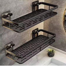 2pcs Black Shower Caddy Shelf Set – Wall Mounted Adhesive Bathroom Storage Organ