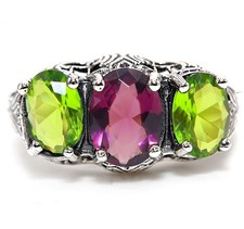 2CT Amethyst  Peridot 925 Sterling Silver Filigree Ring Jewelry Sz 6 FB9-1