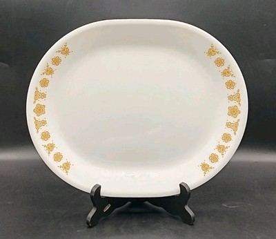 Vtg. Corning Corelle ''Butterfly Gold'' Oval Vitrelle Glass Serving Platter 877401