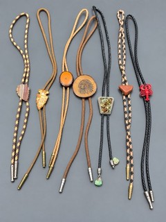 Lot 7 Bolo Ties Native Wood Stone Rock Lobster KM