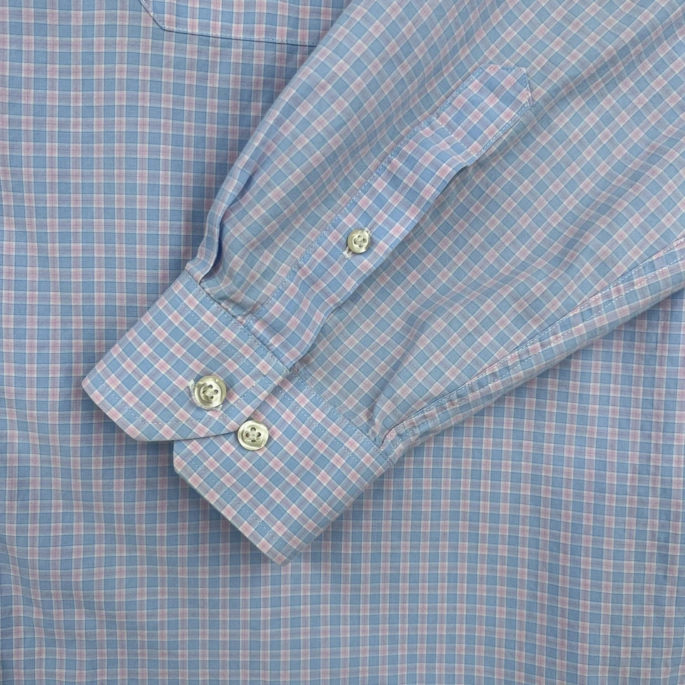 Camisa Nautica Para Hombre 17.5 34/35 Azul Rosa Cuadros Botones Manga Larga Algodón Foto 3 de 4