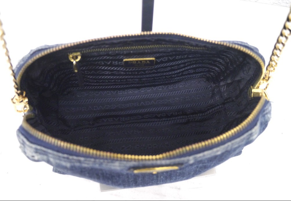 Authentic ◆ PRADA CANAPA vintage Denim Crossbody shoulder bag camera pouch Blue◆ thumbnail 7