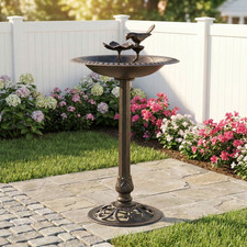 Antique Bronze Bird Bath 18.75"W x 33.5"H Aluminum  Iron