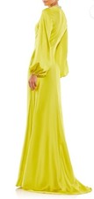 NWOT 398 MAC DUGGAL Beaded High Neck Bishop Sleeve Satin Gown 12 Chartreuse