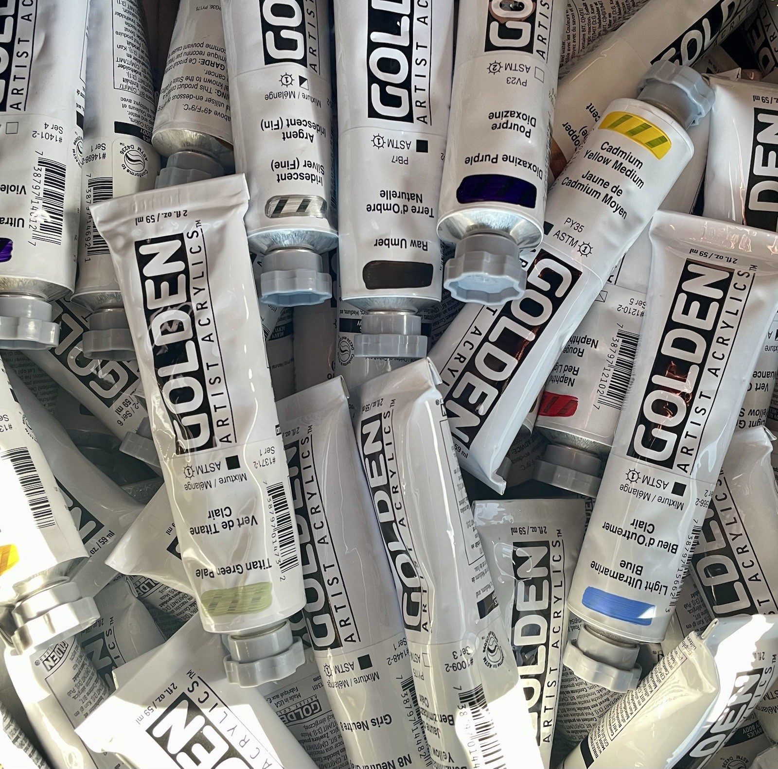 Golden Artist 100 Acrylics 2oz Mixed Color Paint Tubes 59ml Art Brush NEW