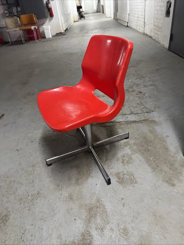 Vintage Overman Red Swivel Plastic Chrome Chair Svante Schoblom - Image 3 of 4