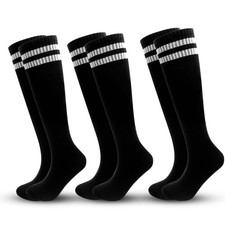 3 Pairs Kids Soccer Socks Striped Knee High Tube Socks Football Uniform Sport...