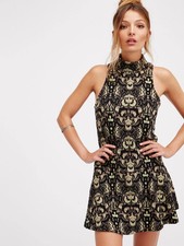 EUC FREE PEOPLE Amelia Knit wool bld boho drop waist Dress in Black sz S