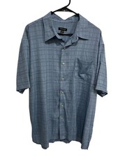 Van Heusen Plaid Short Sleeve Button Up Shirt Blue Sz XL 17-17.5 Workwear