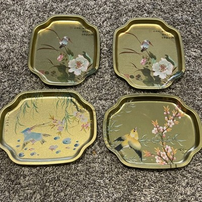 Vintage Asian Gold Tray Bird by Elite Trays Made in England 7.5'' Wide