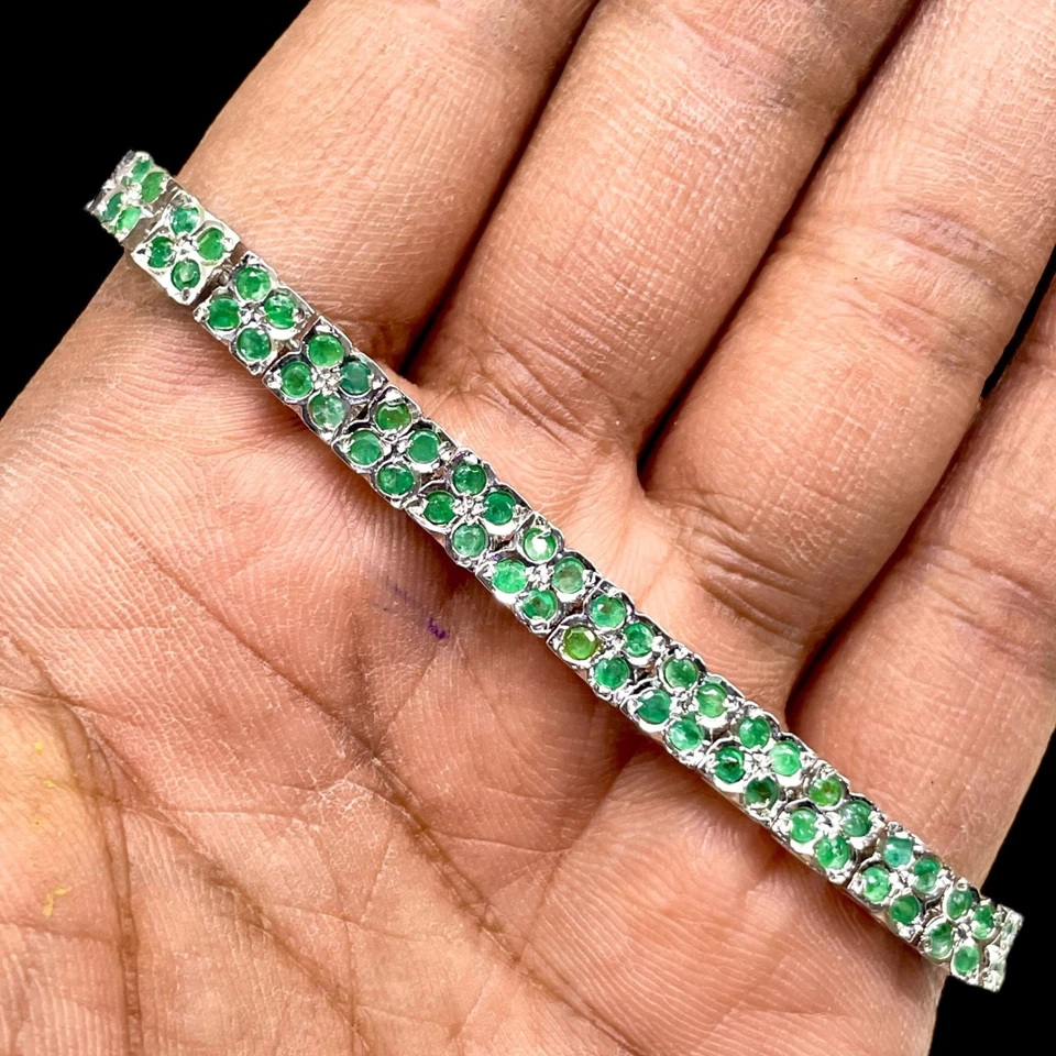 Brazalete Tenis Esmeralda Natural 15,10 Gms Plata 925 14K WG/Rodio Pulido Foto 4 de 4