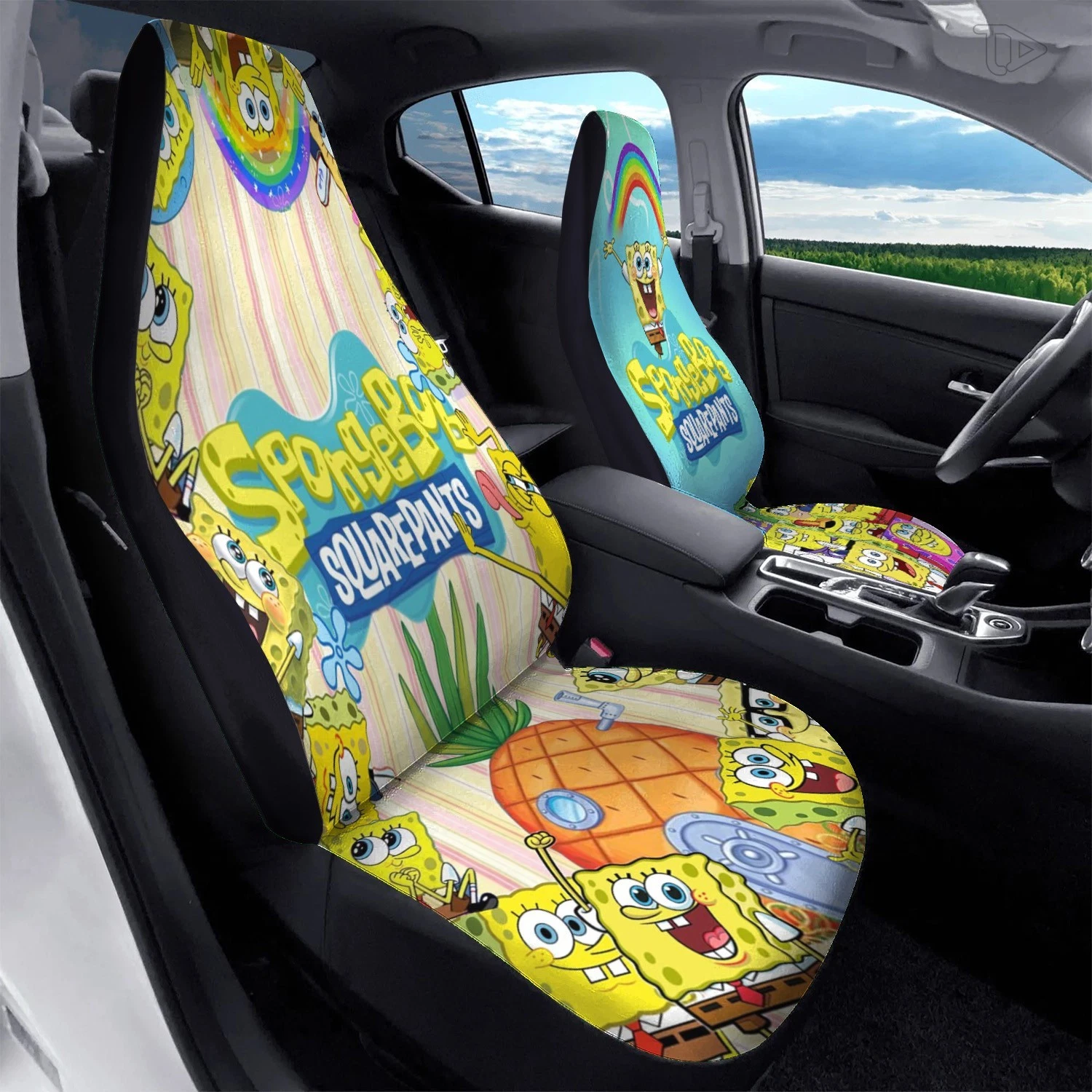 SpongeBob SquarePants Car Seat Covers Pineapple House Rainbow Front Seats Set 2