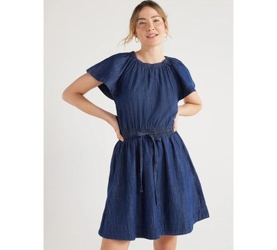 white christmas dresses Denim Flare Mini Dress – Britney Washed Denim Sleeveless Dress main image 0