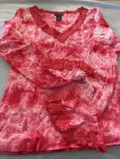 MODA International Vintage Pink Tie Dye Floral Lace Long Sleeve Top Size S