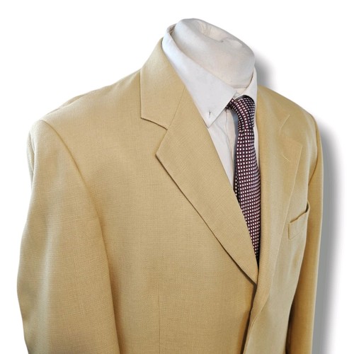 M&S St Michael Mens Blazer Jacket Size 44M Yellow Wool Linen Textured 2 Button - 第 9/18 張圖片