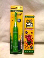CRAYOLA Green BRUSH BUDDIES Battery Op SONIC TOOTH BRUSH + WATERMELON Toothpaste