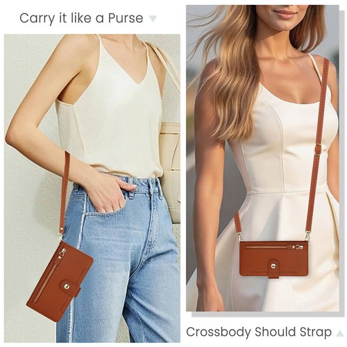 Leather Strap Crossbody Zipper Wallet Case For Apple iPhone 17 16 15 14 Pro Max - Foto 8 di 21