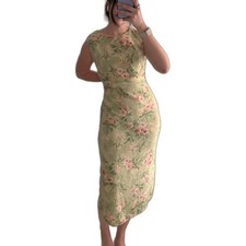 Vintage 90s R&K Original size 8P Spring Green and Pink Fairy Floral Maxi Dress