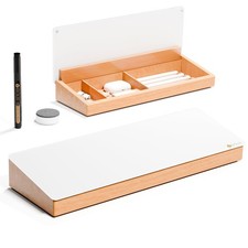 Glass Desktop Whiteboard with Wood Organizer for Small Office Accessories, Ae...