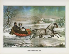 1978 Vintage "ROAD-WINTER" SLEIGH RIDE! FARMERS CURRIER & IVES COLOR Lithograph