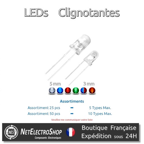 LEDs Clignotantes 3mm 5mm, Blanc Bleu Rouge Vert Bleu-Rouge Diffusant-Orange - Picture 27 of 27