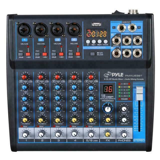 48V Power 16 DSP Effect AUX Jack DJ Sound Controller Interface with USB Port Input//output for Professional user Boytone BT-66MX- 6 Channel Bluetooth Studio Audio Mixer 4 XLR Microphone Jack