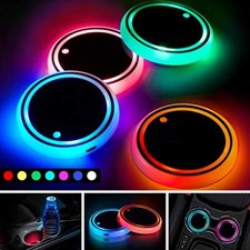 4 Pack LED Car Cup Holders with 7 Color Changing Interior Atmosphere Lamp Decor