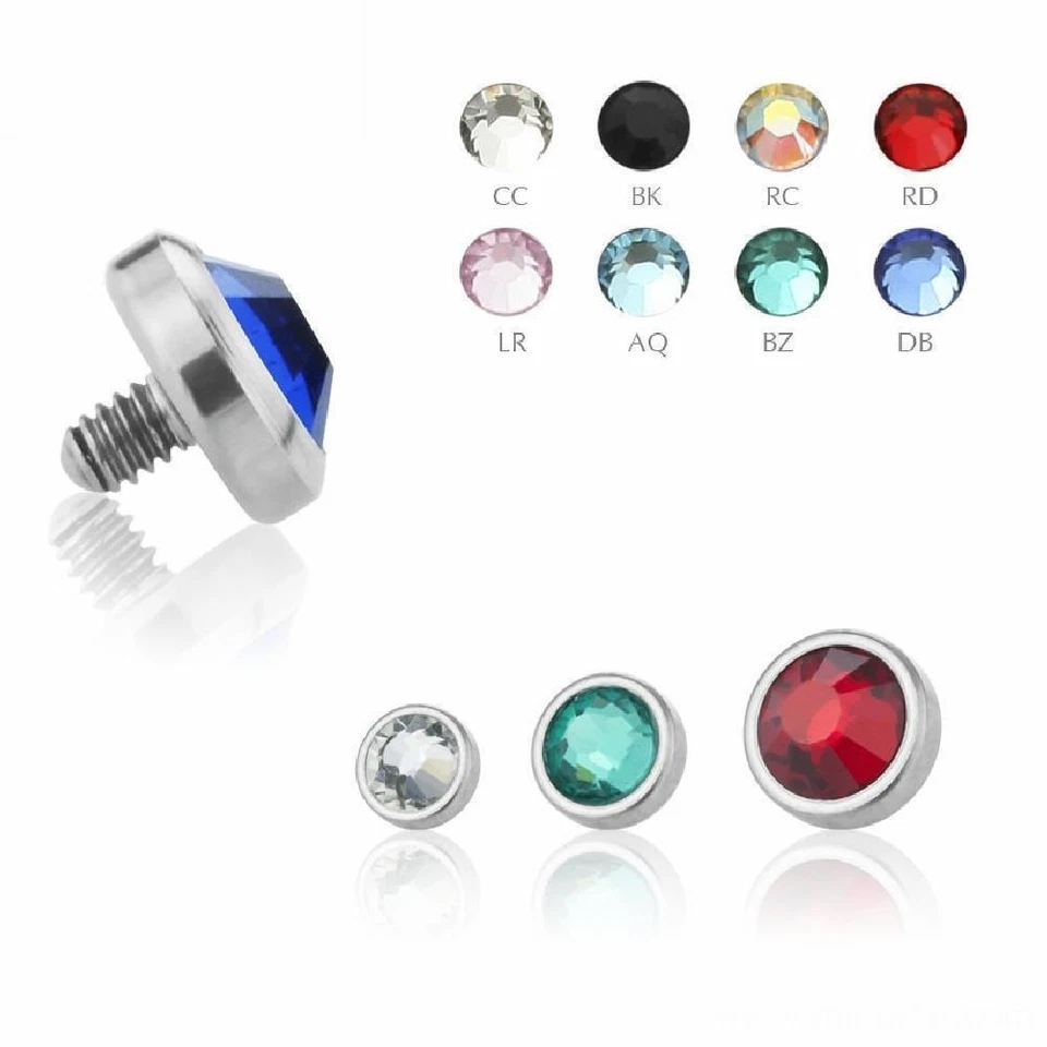 Dermal Anchor Anker Piercing Aufsatz silber Kristall Implantat Titan Flach Stein - Bild 1 von 1