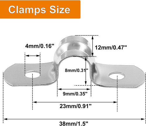 60Pcs M8 Rigid Pipe Strap 5/16" Stainless Steel Two Hole Strap U Bracket Clamps - Picture 2 of 12
