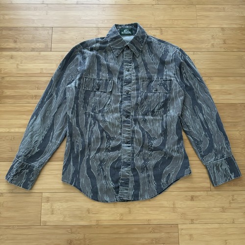 Vintage Bass Pro Shops Tiger Stripe Camo Snap Button Long Sleeve Shirt M/L