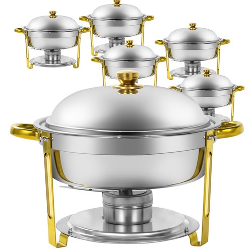 Paquete de 2/4/6/8 chafer dorado 6qt plato de frotamiento acero inoxidable para buffet - Imagen 6 de 8