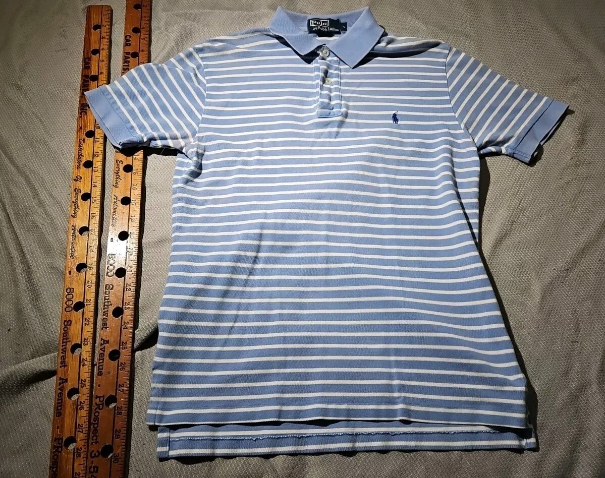 PONY Ralph Lauren camicia uomo piccola blu a righe logo ricamato polo preppy bottone
