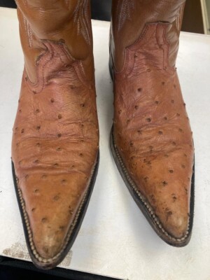 GRANO DE ORO MEN'S HANDMADE BROWN FULL QUILL OSTRICH COWBOY BOOTS SIZE 8.5 D