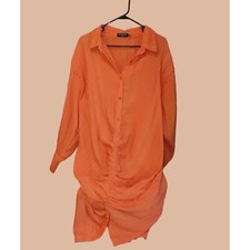 Pretty Little Things Orange Textured Gathered Maxi Shirt Dress size 14