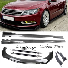 Carbon Fiber Front Bumper Lip Spoiler 86.6" Side Skirt Kit For Volkswagen CC