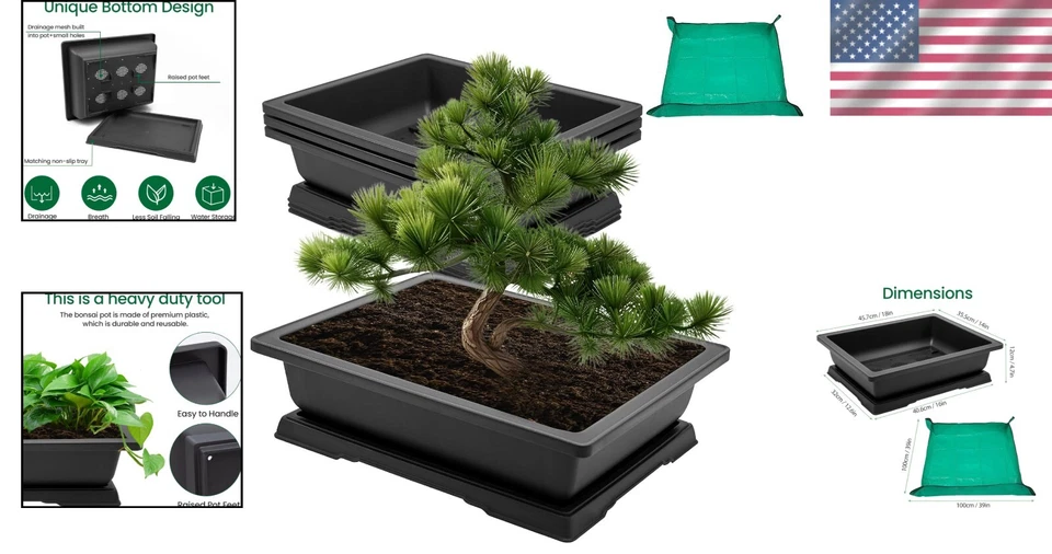 Bonsai Pot Kit - 3pcs 18'' Planters with Drainage and Repotting Mat Included - Image 2 of 4