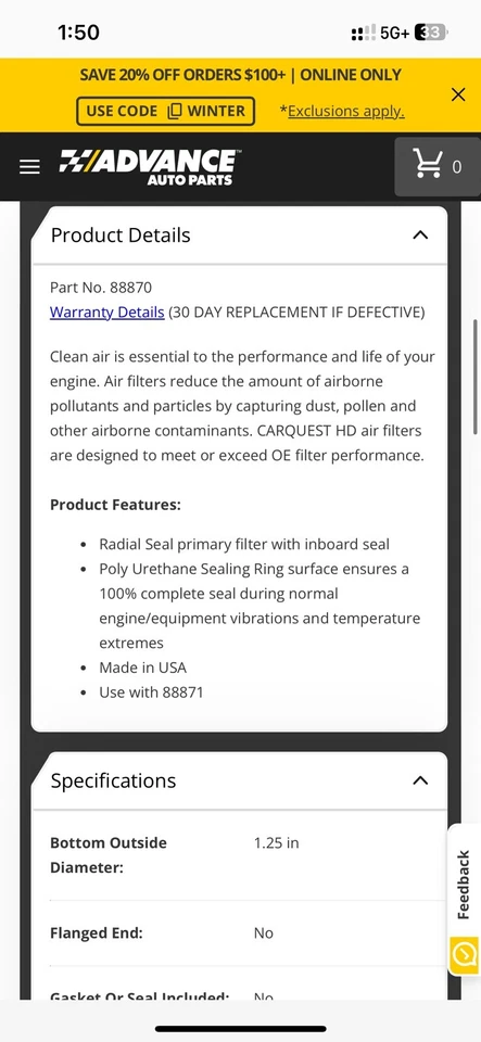 Filtro de aire CARQUEST IC Corporation o camiones International HD 2002-2025 Foto 3 de 4