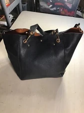 VTG BLACK HAND BAG with GOLD HARDWARE & HANDLE Elegant!