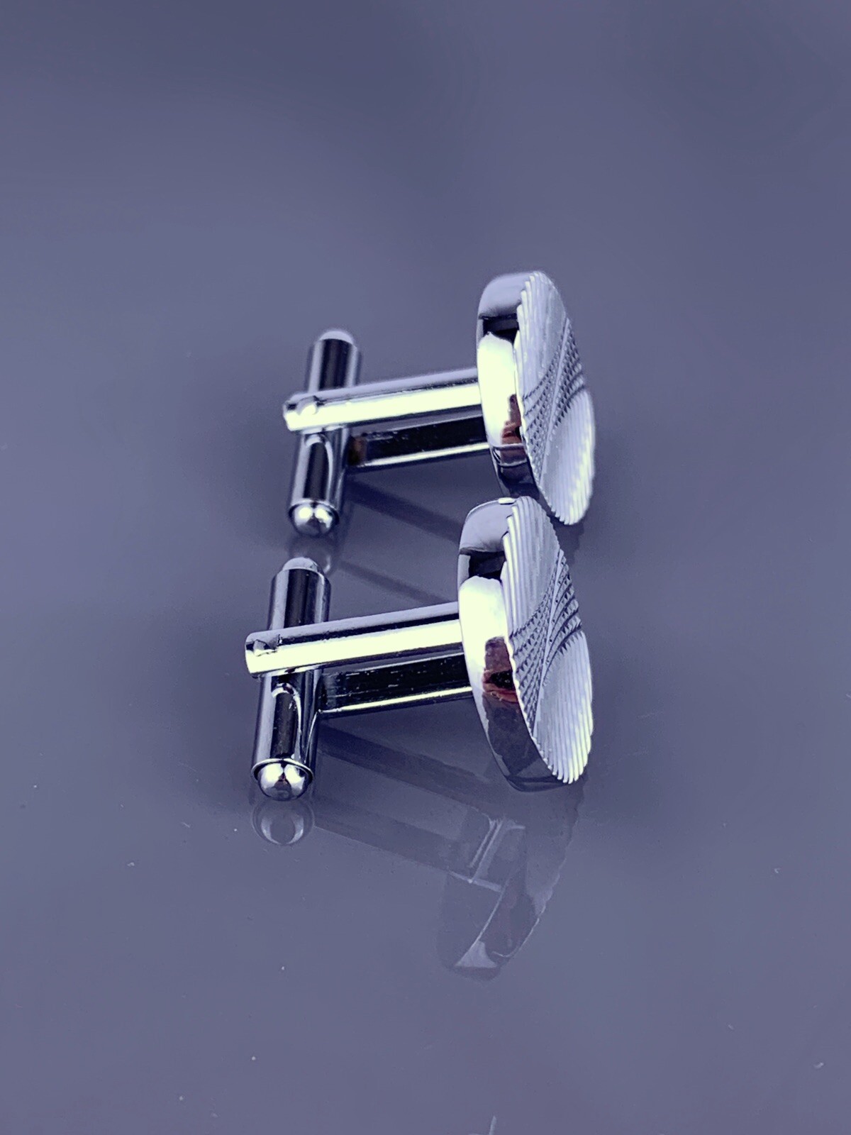 Etched Lines Dimensional Cufflinks Silver Tone St… - image 2