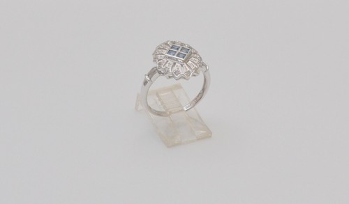 Antique 14k White Gold Sapphire Diamond Cluster Ring 3.6g Size 7 Art Deco R5 - Picture 7 of 10