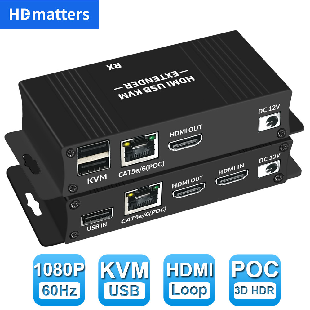 60M HDMI USB KVM Extender over Cat5e/6 for Keyboard Mouse