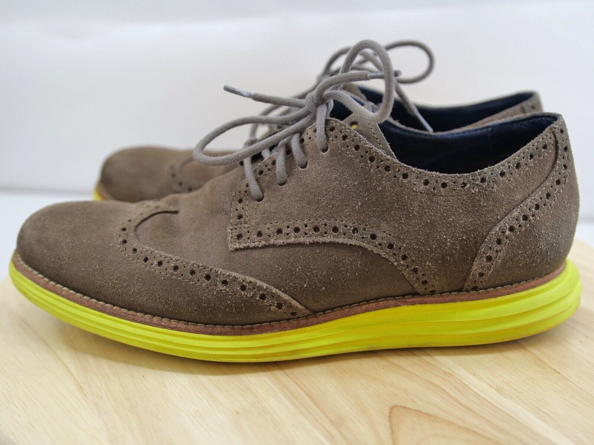 Cole Haan LunarGrand Wing Tip Gull Grey Suede Volt Neon 